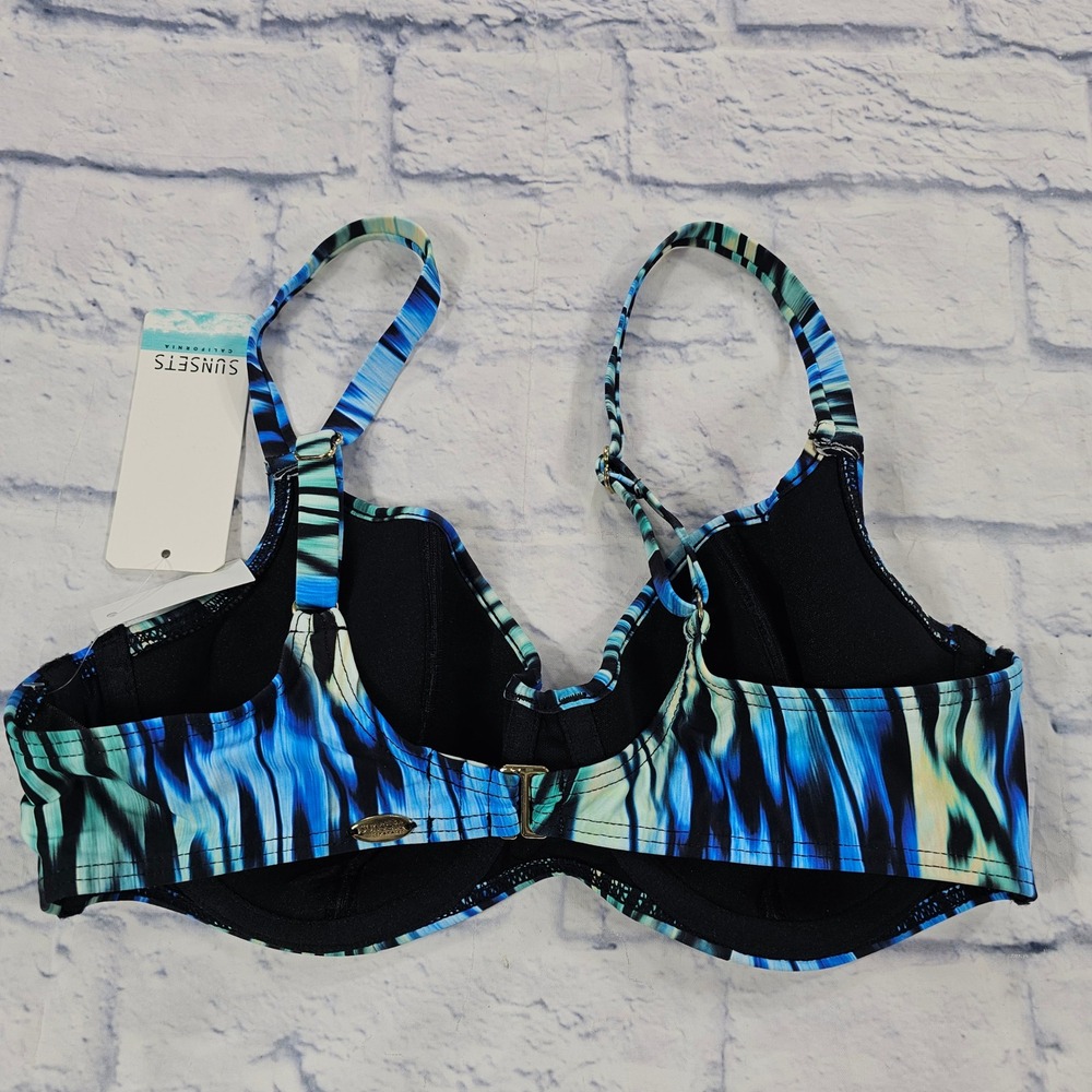 Sunsets Carmen Underwire Bikini Top Women 34D 36C Blue Socialite Abstract Swim - Picture 2 of 10